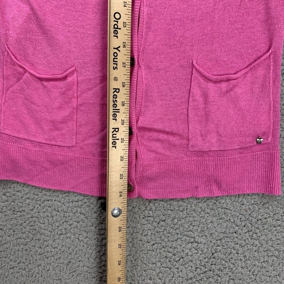 White Stuff Cardigan Deep V Neck Linen Long Sleeve Top Size 10 Pink Button Front - Picture 3 of 12